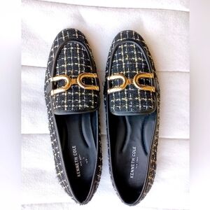 NWOT Kenneth Cole Black Plaid and Gold Women's Loafers_10